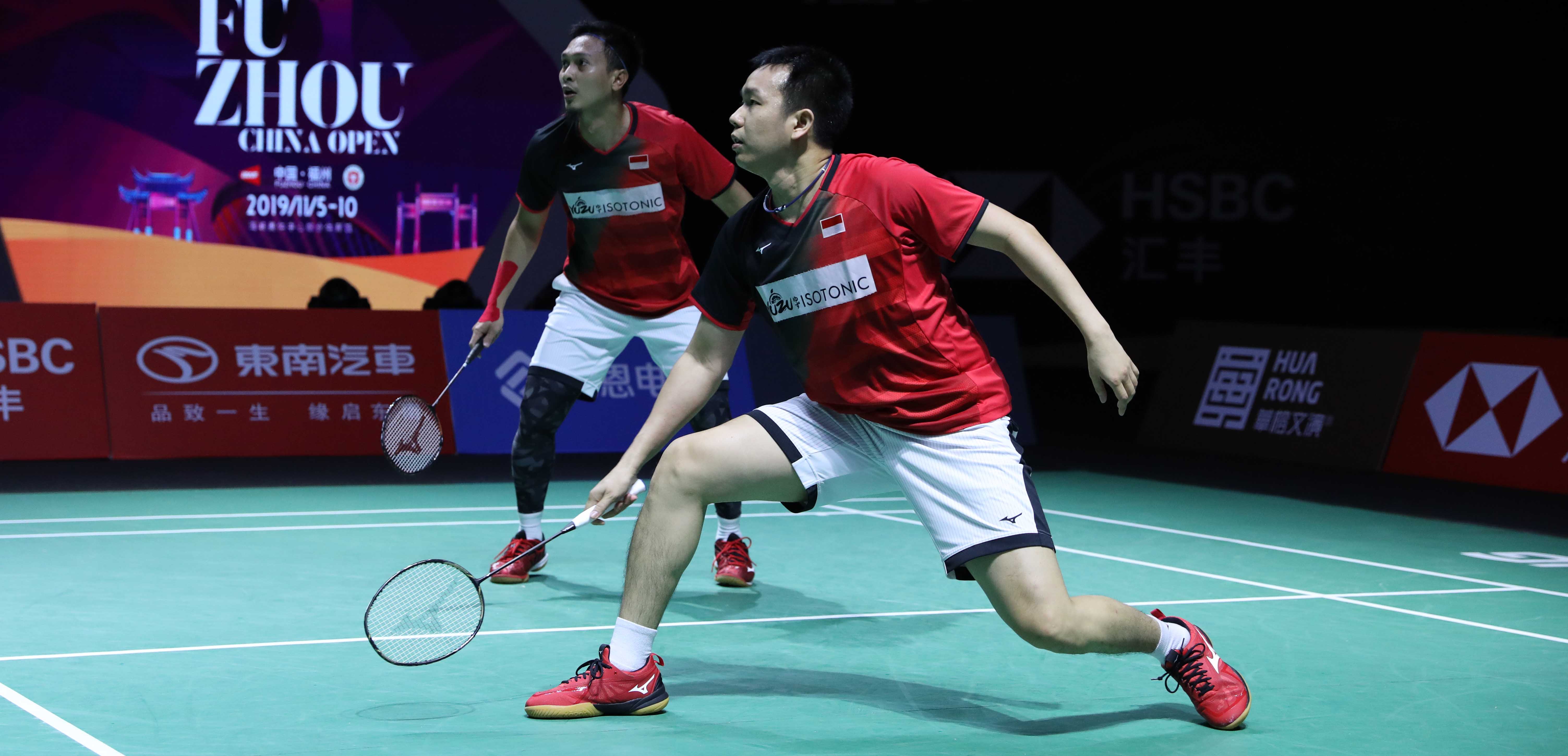 Ganda Putra Indonesia M Ahsan/Hendra Gunawan melaju ke perempat final Fuzhou China Open 2019. (Foto: PBSI)