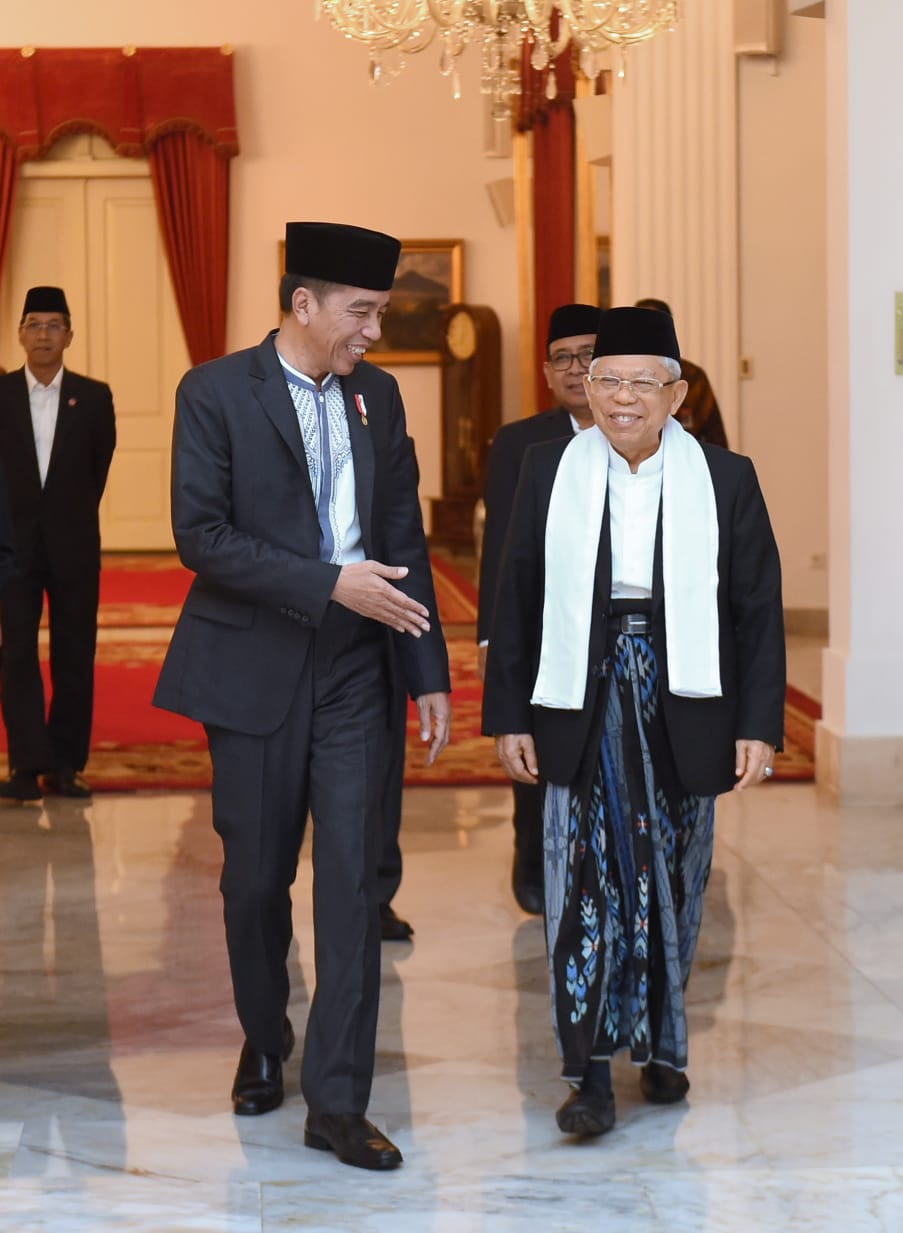 Presiden dan Wakil Presiden Joko Widodo-Ma'ruf Amin saat tiba di Istana Negara, mengahdiri peringatan Maulid Nabi Muhammad SAW. (Foto: Setpres)