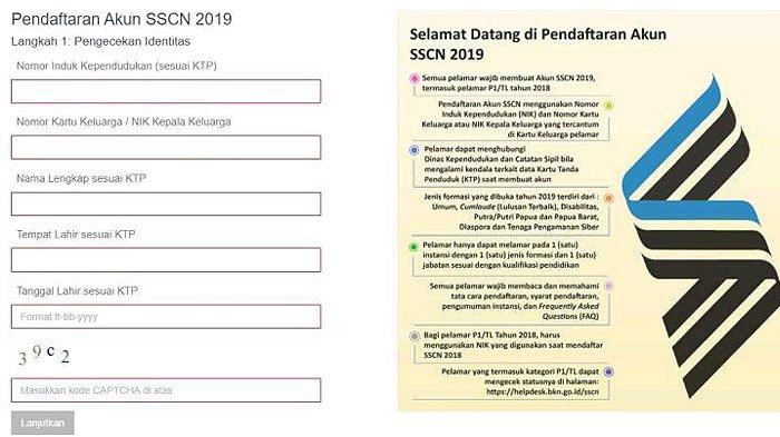 Pendaftaran seleksi Calon Pegawai Negeri Sipil (CPNS) secara daring (online) melalui situs https://sscasn.bkn.go.id. (Foto: sscasn.bkn.go.id)