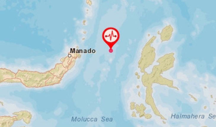 Pusat gempa di Maluku Utara. BMKG telah mencabut peringatan dini tsunami. (Foto: Twitter #BMKG)