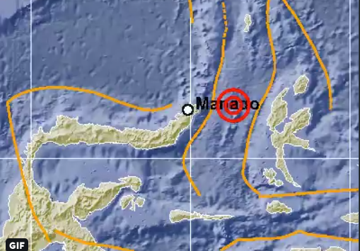 Titik gempa bermagnitudo 5,9 di laut Bitung Sulawesi Utara. Gempa ini tidak berpotensi tsunami. (Foto: Dok BMKG)