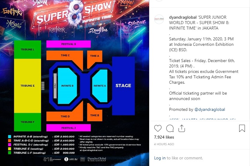 Seatplan dan bentuk panggung konser Super Show 8 di Jakarta. (Foto: Instagram @dyandraglobal)
