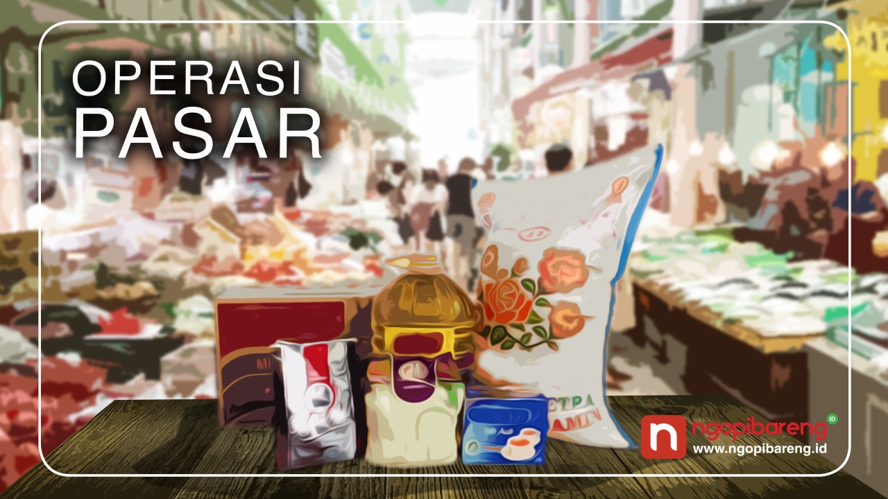 Ilustrasi operasi dan bazar pasar murah. (Ilustrasi: Vidingopibareng.id)