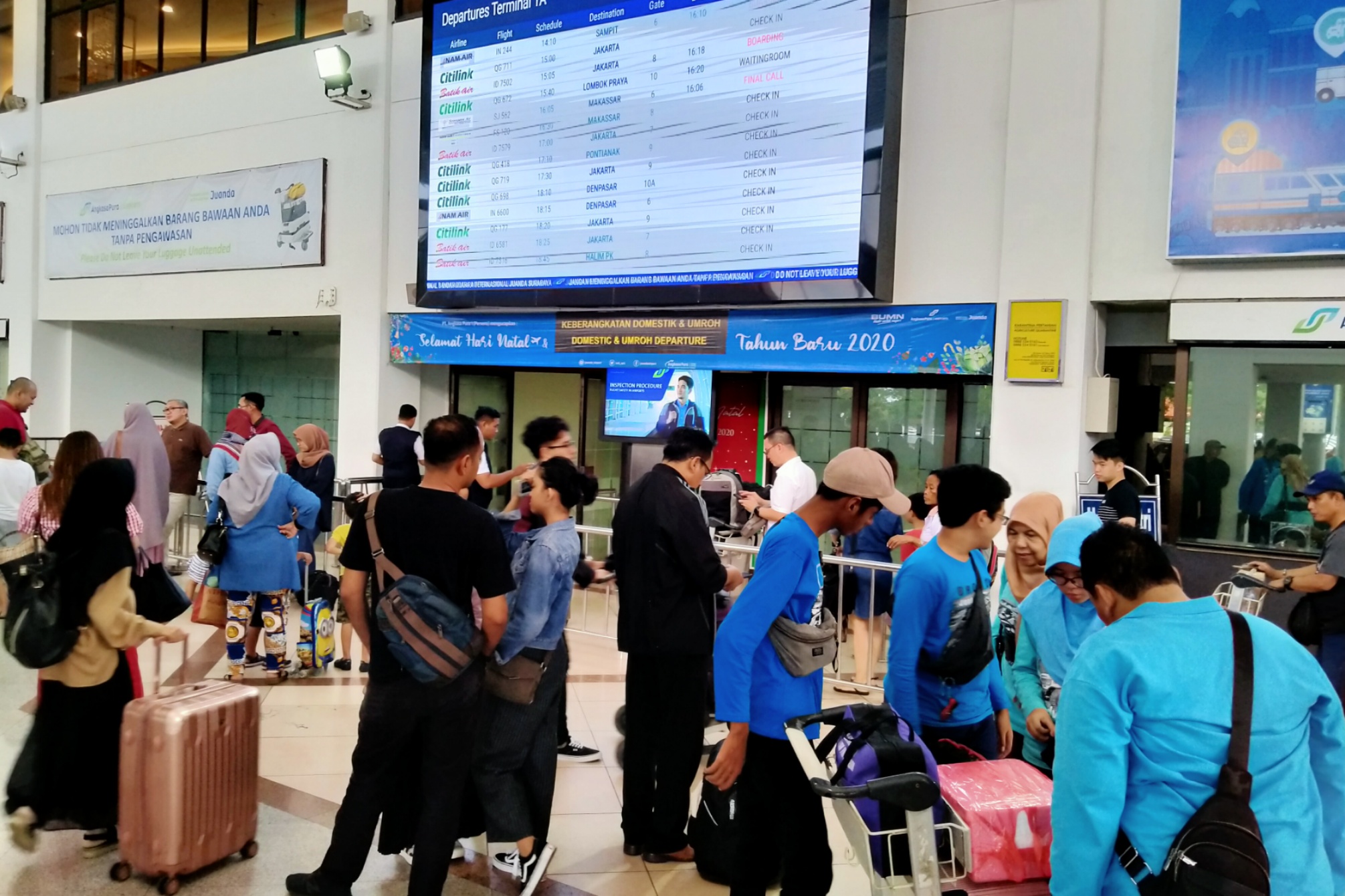 Suasana di Terminal 1A Bandara Internasional Juanda, Sidoarjo, Rabu 1 Januari 2020. (Foto: Fariz/ngopibareng.id)