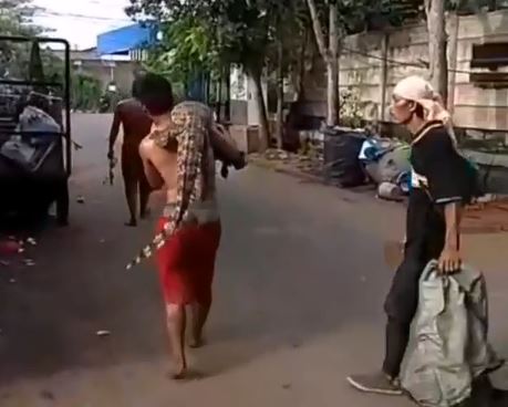 Seorang pemuda Kedoya, Jakarta Barat menangkap seekor buaya pasca Banjir. (Foto: Instagram)