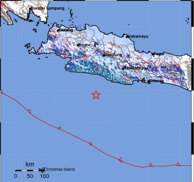 Peta lokasi gempa di Garut. (Foto: Twitter @bmkg)