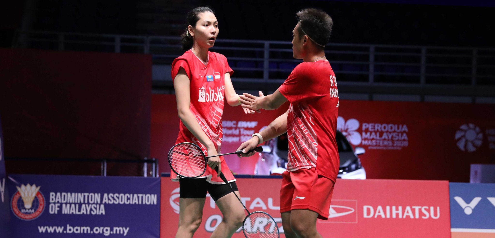 Pasangan Indonesia di ganda campuran, Hafiz/Gloria, akan menghadapi laga berat di semifinal Malaysia Masters 2020. (Foto: Twitter/@INABadminton) 