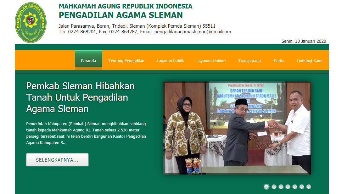 Website Pengadilan Agama Sleman sudah normal.