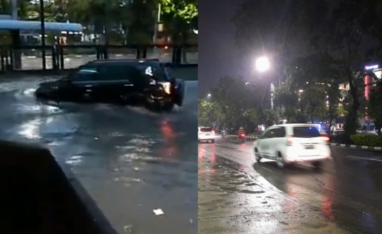 Kondisi terkini dan saat banjir di Jalan Mayjen Sungkono. (Foto: Alief/ngopibareng.id)