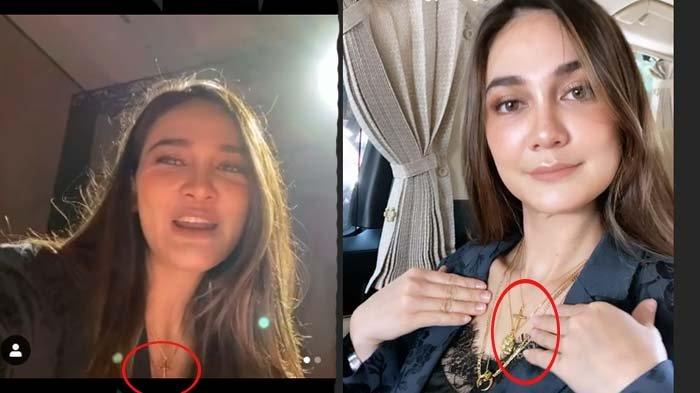 Luna Maya memperlihatkan liontin kalungnya berbentuk pedang yang dihebohkan netizen. (Foto: Instagram Luna Maya)