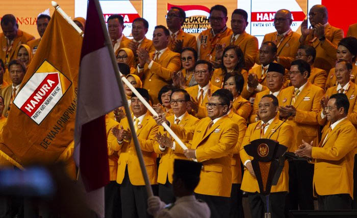 DPP Partai Hanura di bawah kepemimpinan OSO dikukuhkan Jumat malam, di JCC Jakarta. (Foto:Antara)