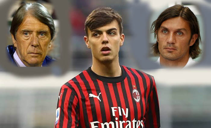 Daniel Maldini (tengah) diapit kakeknya Cesare Maldini (kiri) dan ayahnya, Paolo Maldini (kanan). (Ngopibareng)