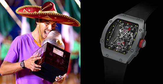 Petenis Rafael Nadal memakai Richard Mille RM27-02, seharga 800.000 dolar AS (Rp11,1 miliar)