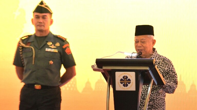 Wapres KH Ma'ruf Amin pada Pembukaan Musyawarah Nasional XVII PHRI dan Peluncuran Program Visit Wonderful Indonesia (VIWI) Nusantara Shocking Deals 2020 di Resinda Hotel Karawang, Senin 10 Februari 2020. (Foto: Setwapres)