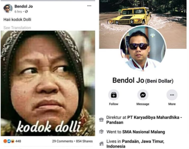 Wali Kota Surabaya Tri Rismaharini kembali dihina netizen. (Foto: Instagram @aslisuroboyo)