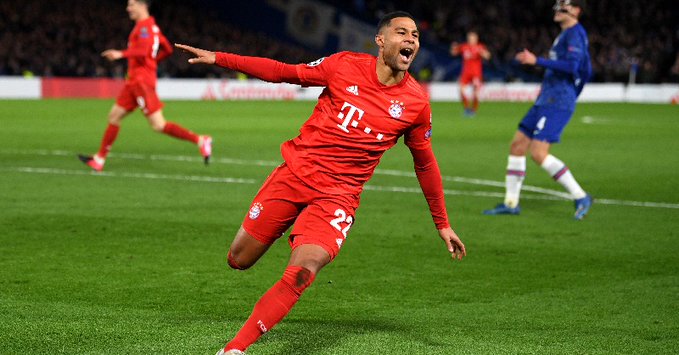 Serge Gnabry cetak dua gol ke gawang Chelsea. (Foto: Twitter/@FCBayern)