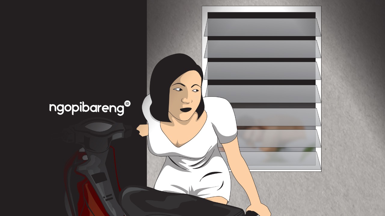 Ilustrasi usai kencan perempuan embat motor pacar abal-abal. (Ilustrasi: Fa Vidhi/Ngpopibareng.id)