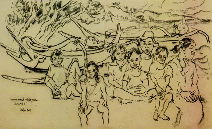 Karya Tedja Soeminar tahun 2008, Anak-anak Nelayan, akrilik di atas kanvas. (Foto: Perjalanan Garis Tedja Soeminar)