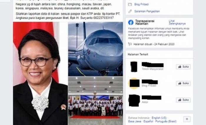 Foto Menlu Retno dipajang di informasi hoaks. (Foto:Antara)