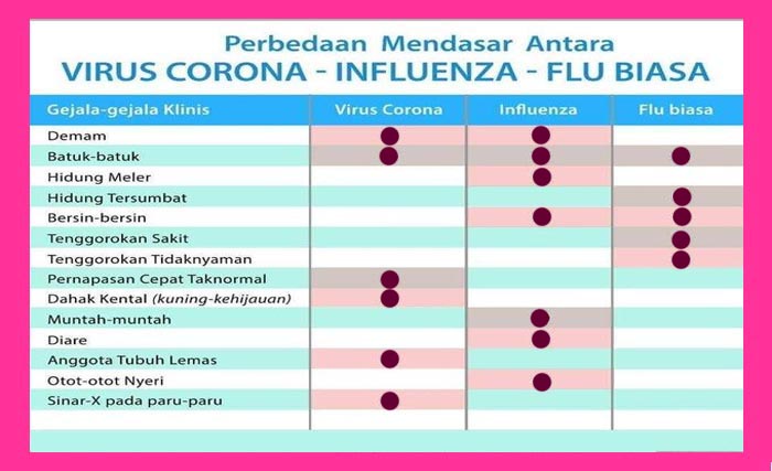 Ilustrasi beda corona dengan influenza. (Ngopibareng)