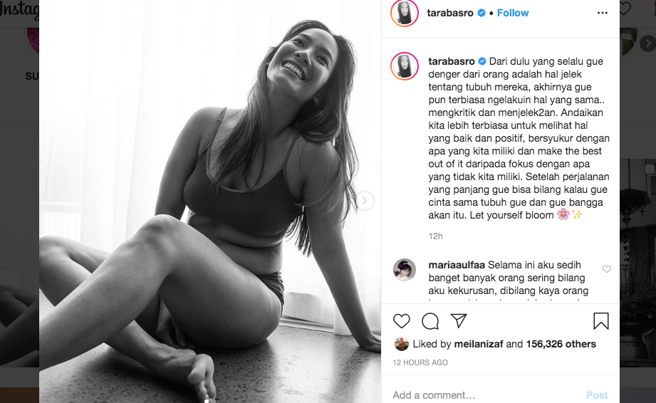 Tara Basro melalui unggahannya di Instagram. (Foto: Instagram @tarabasro)