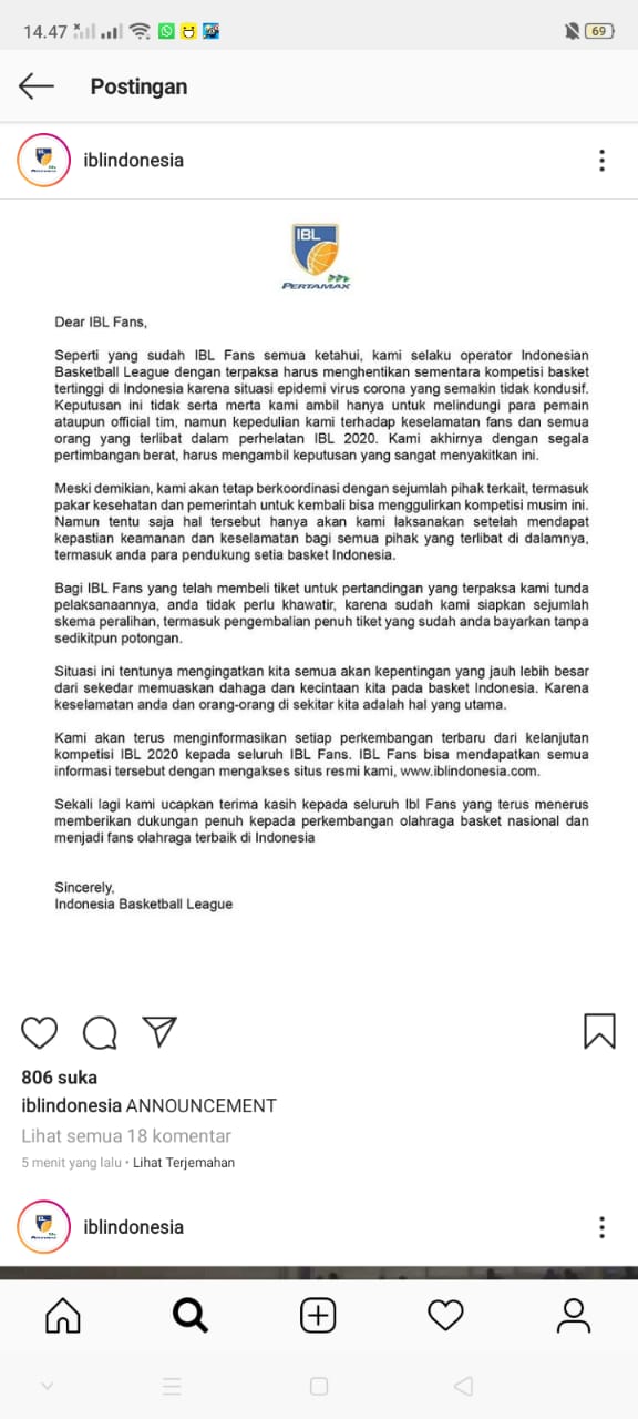 Isi surat pernyataan IBL Indonesia. 