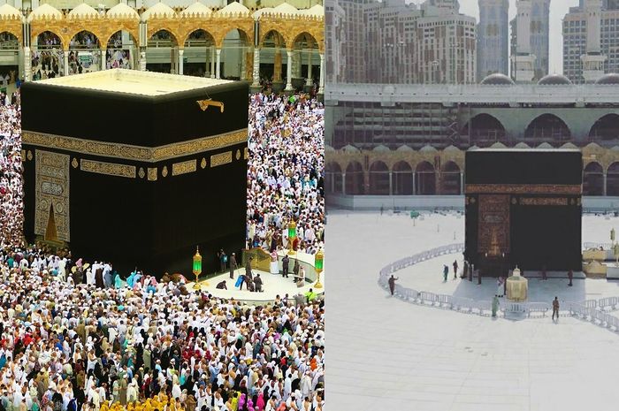 Suasana Masjidil Haram sebelum dan sesudah Pandemi Covid-19. (Foto: Istimewa)