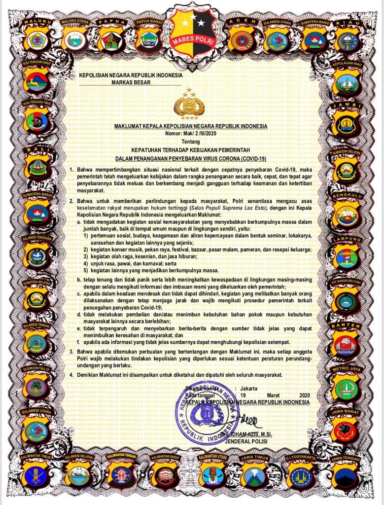 Maklumat Mabes Polri. (Foto: Istimewa)