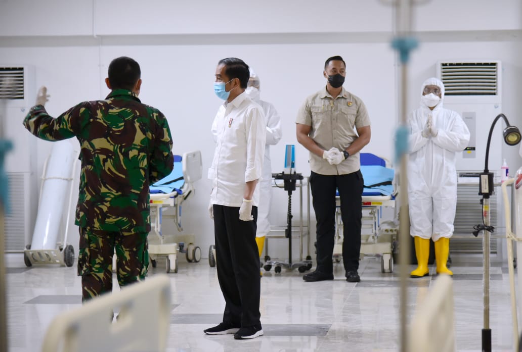 Suasana di Wisma Atlet Kemayoran Jakarta yang dirombak menjadi Rumah Sakit Darurat Penanganan Covid-19. (Foto: Setpres)