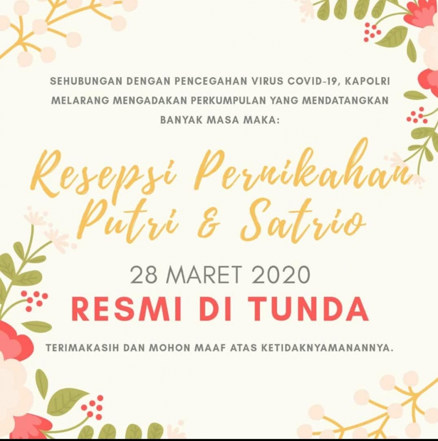 Pembatalan acara resepsi pernikahan Putri-Satrio melalui media sosial (medsos). (Foto: Istimewa)