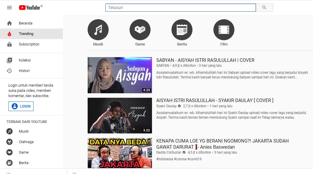 Trending YouTube Aisyah Istri Rasulullah. (Foto: Capture YouTube)