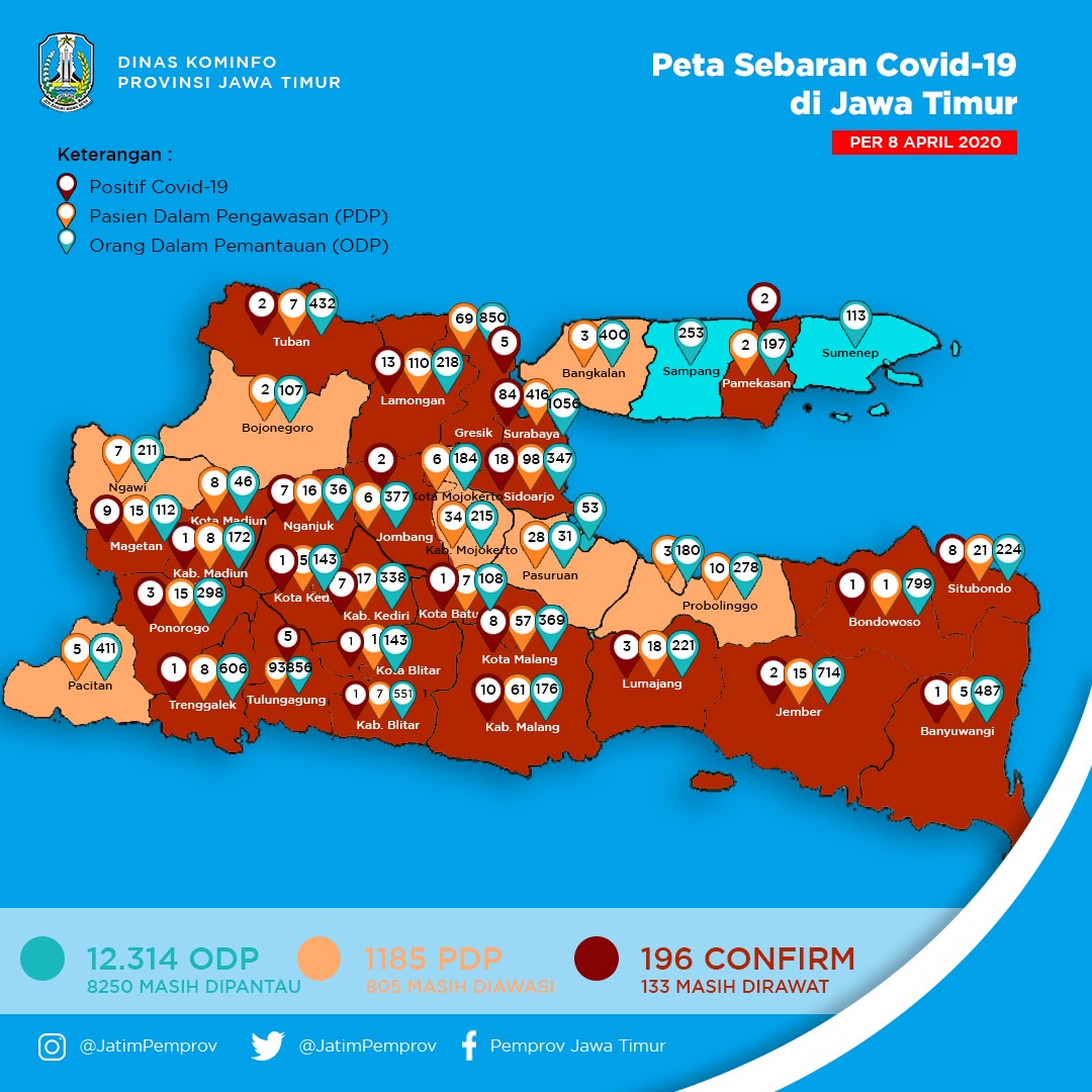 Data persebaran covid-19 di Jawa Timur. (Foto: Alief/ngopibareng.id)