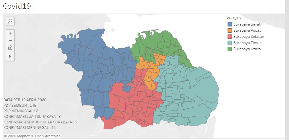 Sebaran covid-19 di laman lawan covid-19 Surabaya. Terdapat 180 kasus covid-19 di Surabaya per 12 April 2020. (Foto : tangkapan layar) 