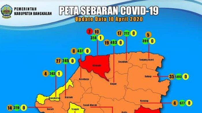 Peta sebaran virus corona di Bangkalan, Jawa Timur. (Foto: Dok. Pemprov Jatim)