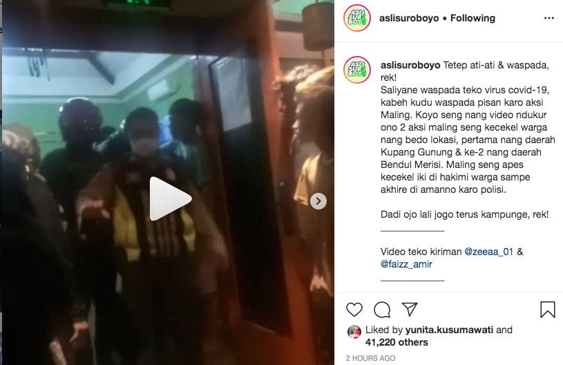 Video maling dihajar massa di Surabaya (Foto: akun Instagram @asliSuroboyo)