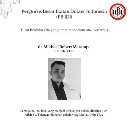 Ucapan duka cita IDI kepada mendiang dokter Michael Robert Marampe. (Foto: Twitter @pbidi) 