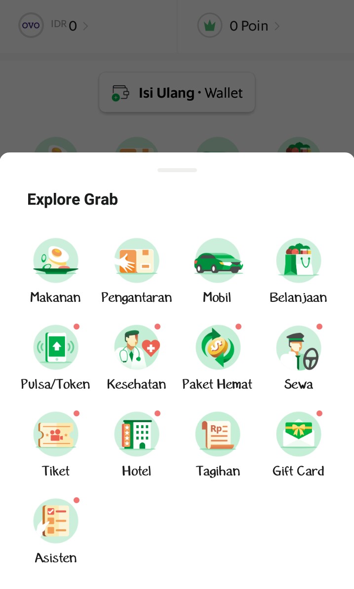Aplikasi Grab tidak menyediakan GrabBike selama PSBB di Surabaya Raya. (Foto: Screenshoot Aplikasi Grab)