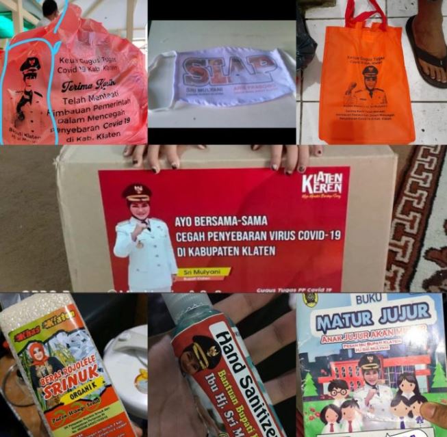 Bantuan sosial (Bansos) dari Kementerian Sosial bergambar Bupati Klaten, Sri Mulyani. (Foto: Twitter)