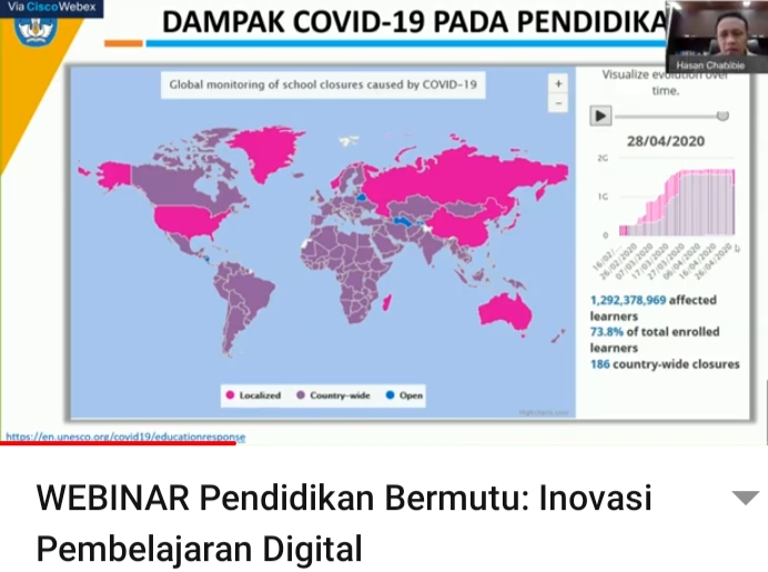 Webinar ini menghadirkan narasumber Hasan Chabibie, M.Si (Plt Kepala Pusdatin Kemdikbud), Amich al Humami, Ph.D (Direktur Pendidikan dan Agama Kementerian PPN/Bappenas), dll. (Foto: Istimewa)