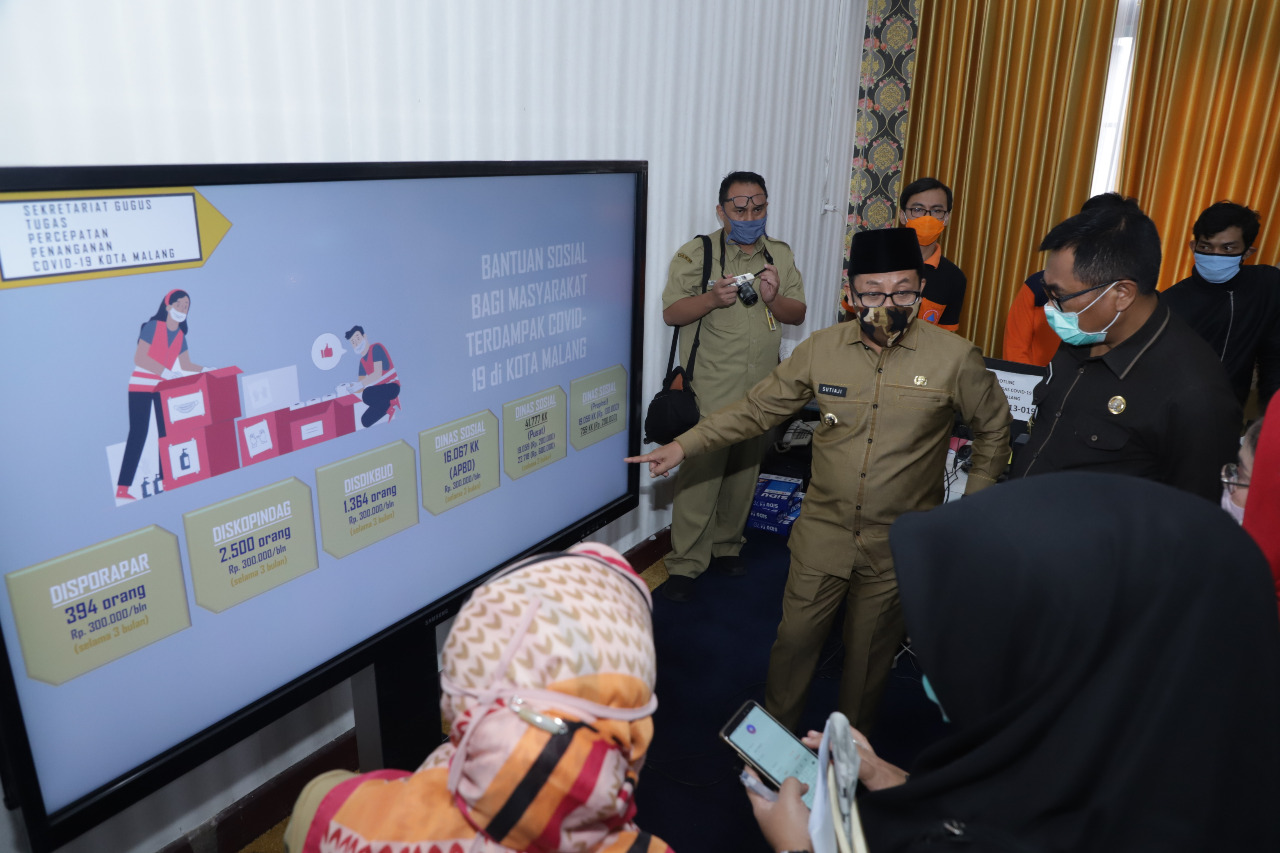 Walikota Malang, Sutiaji saat menunjukkan Sistem Informasi Bantuan Sosial (SiBansos) di Balai Kota Malang (Foto: Istimewa)