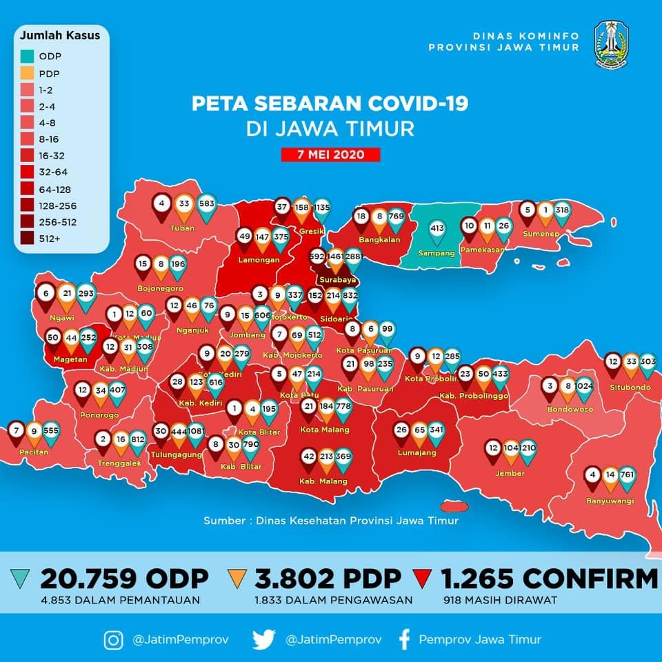 Data persebaran pasien di Jawa Timur. (Foto: Pemprov Jatim)