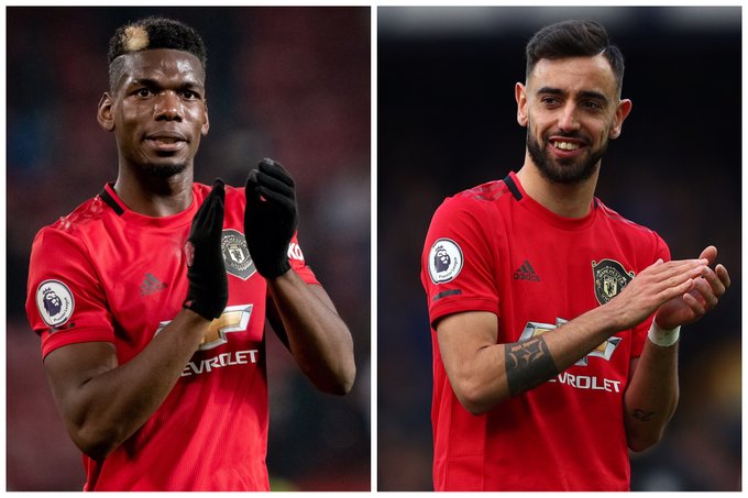 Kolase Paul Pogba dan Bruno Fernandes. (Foto: Twitter/@ManUtd)