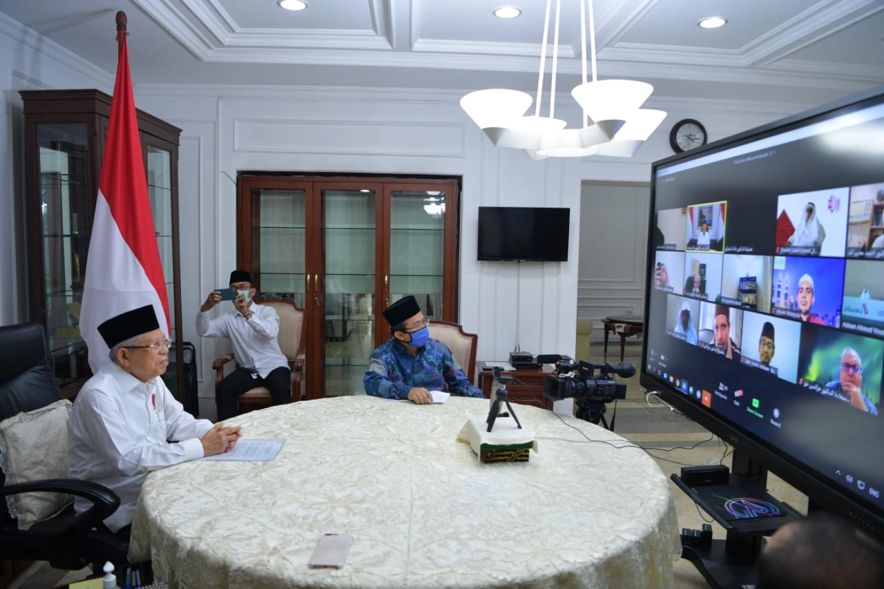 Wapres KH Ma'ruf Amin    pada simposium Tahunan Ekonomi Islam Al-Baraka yang ke-40,  di Jakarta, Sabtu 9 Mei 2020 malam. (Foto: Setwapres)