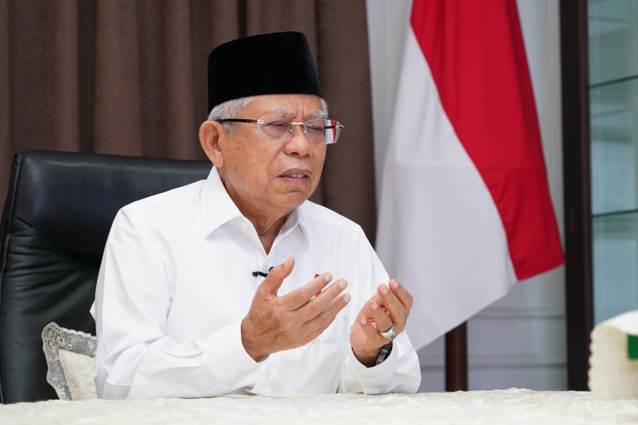 Wapres Ma'ruf Amin menyampaikan tausiah menyambut Idul Fitri 1441H dari rumah dinas. (Foto: setwapres).