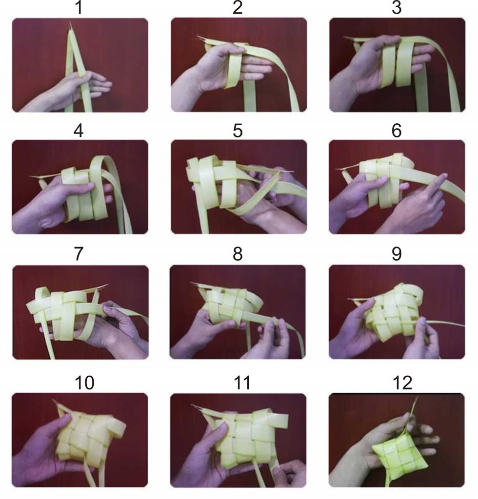 Cara membuat ketupat dari janur. (Foto: bloggerbondowoso24.blogspot.com)