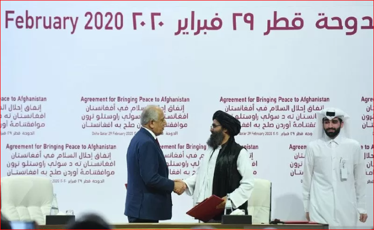 Penandatanganan Kesepakatan untuk Perdamaian Afghanistan atau Comprehensive Peace Agreement (CPA) antara Amerika Serikat dan Taliban di Doha, Qatar, Sabtu 29 Februari 2020. (Foto: Antara/ Kemlu RI)