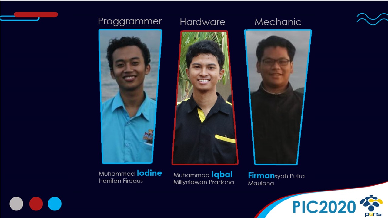 Tiga mahasiswa Politeknik Elektronika Negeri Surabaya (PENS), yakni Lodine (kiri), Iqbal (tengah) dan Firman (kanan). (Foto: M. Iqbal Pradana/Ngopibareng.id)