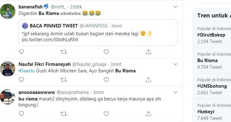 Bu Risma jadi trending di Twitter. (Tangkapan layar)