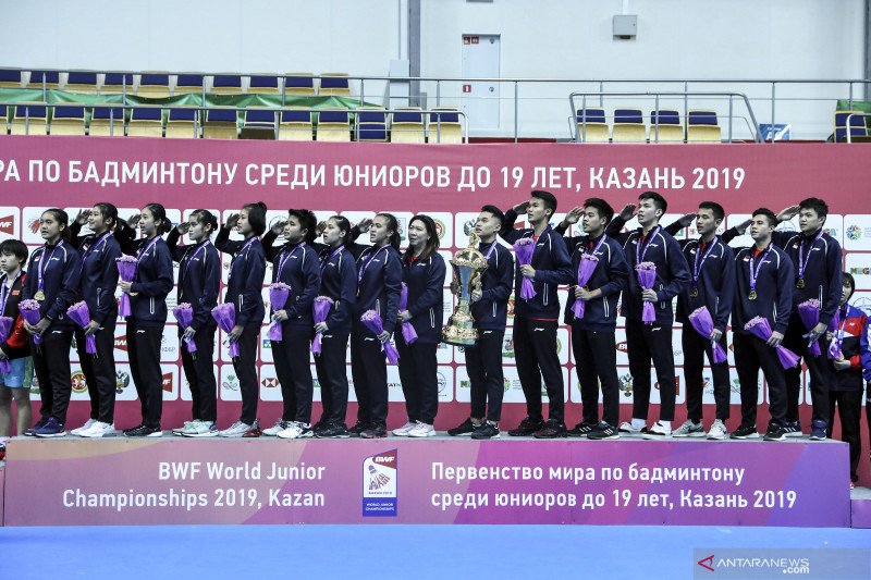 Pemain Indonesia pada Kejuaraan Dunia Junior Badminton 2019. (Foto: Antara)