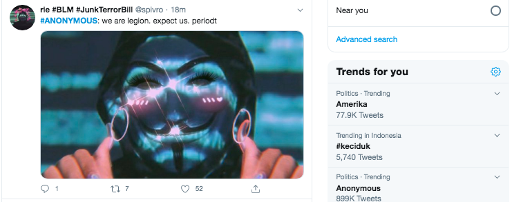 reaksi salah satu warganet atas aksi anonymous di Twitter (Foto: twitter.com)